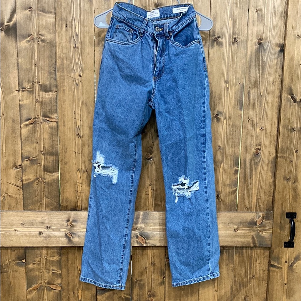 Cotton On Blue High Rise Jeans with Distressed Details